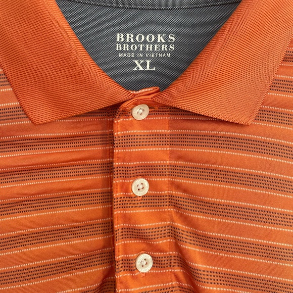 Brooks Brothers Orange / Derp Navy Striped Men's Polo Shirt XL - Picture 2 of 10